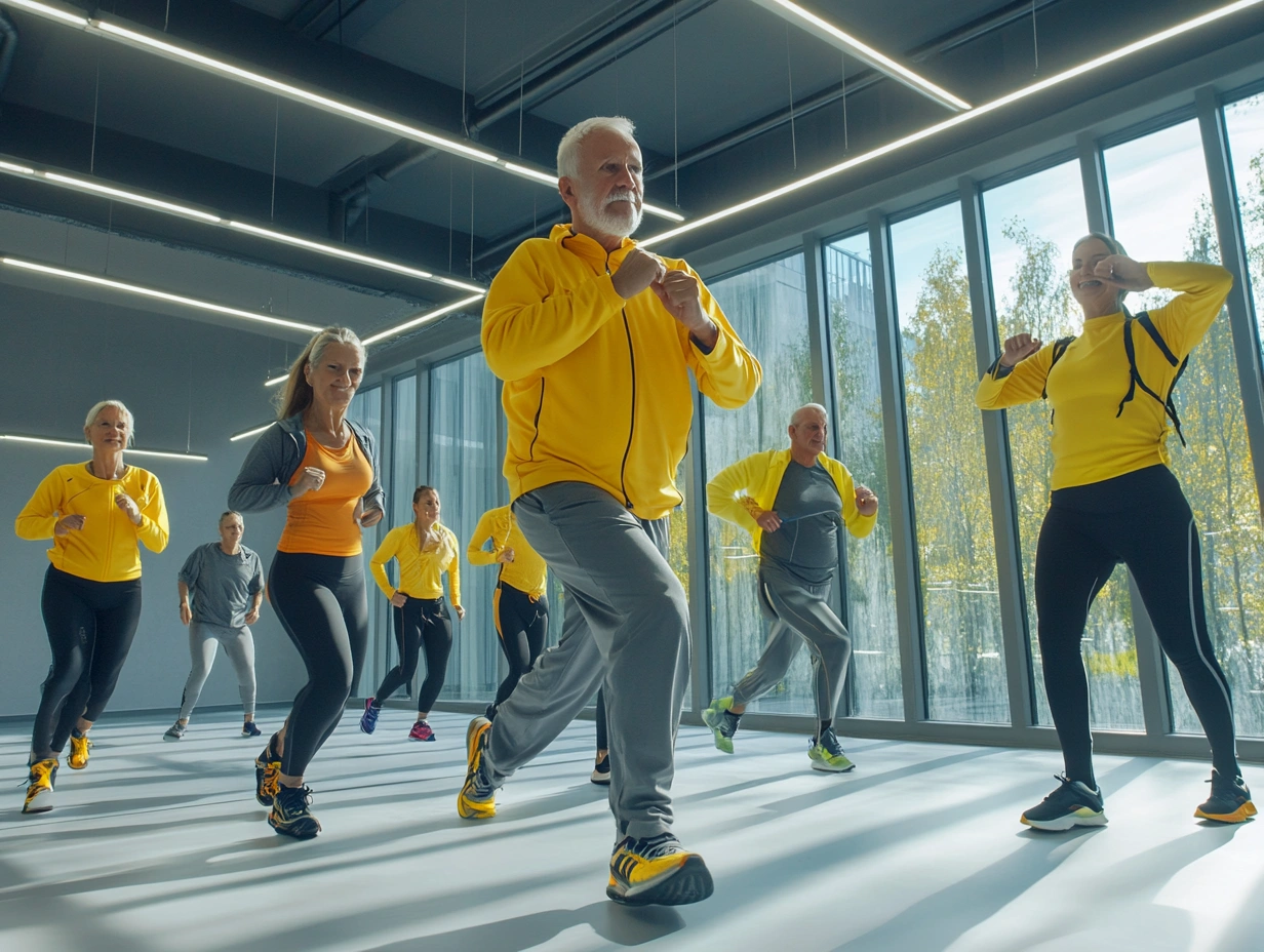 Група людей старшого віку на заняттях з фізичної активності