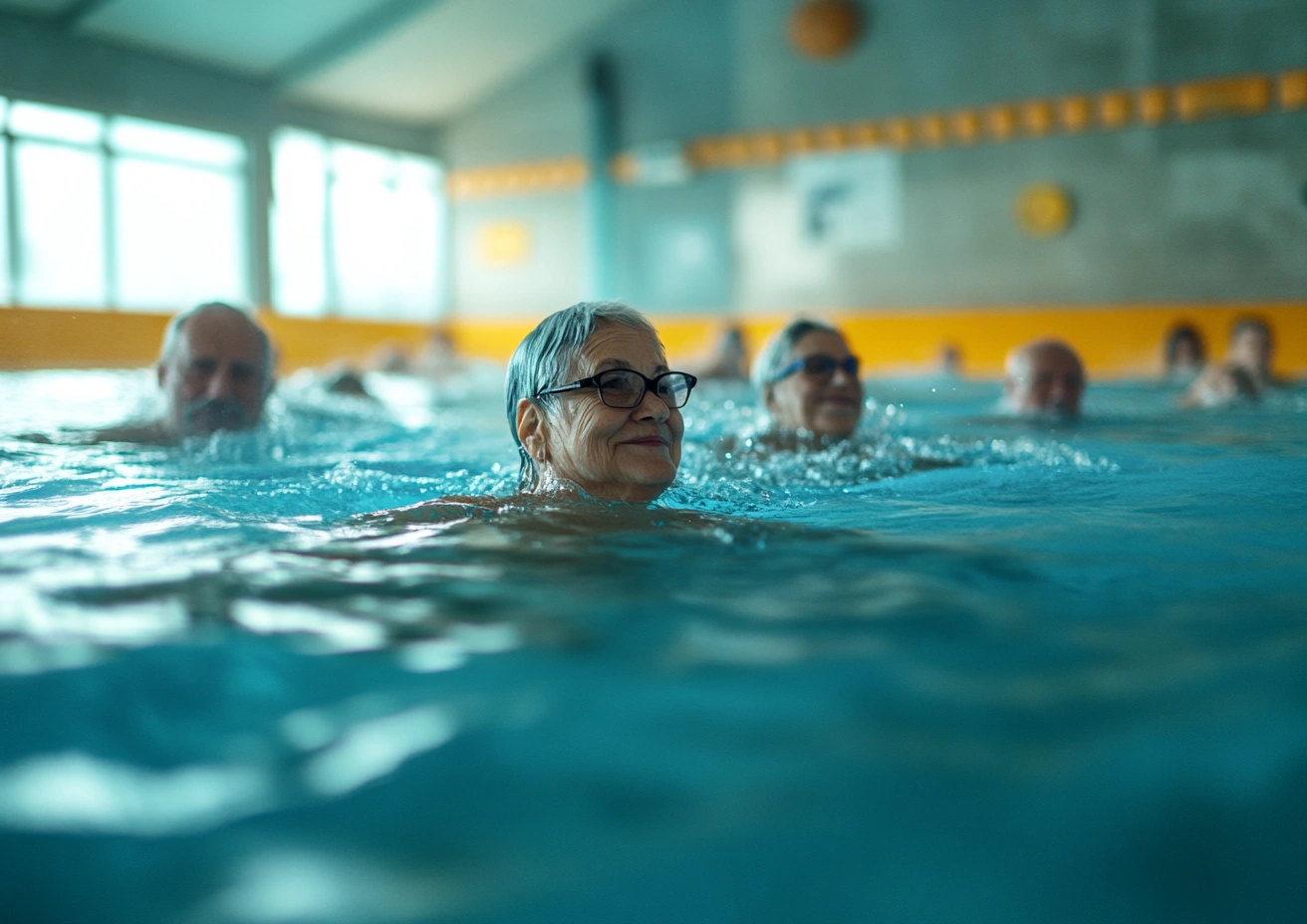 Група старших людей на водній аеробіці
